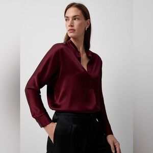 NWT $325 Vince Womens Silk Band Collar Blouse